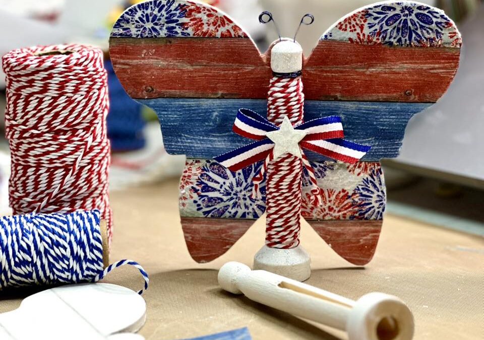 DIY Patriotic Butterfly Craft with Napkin Art