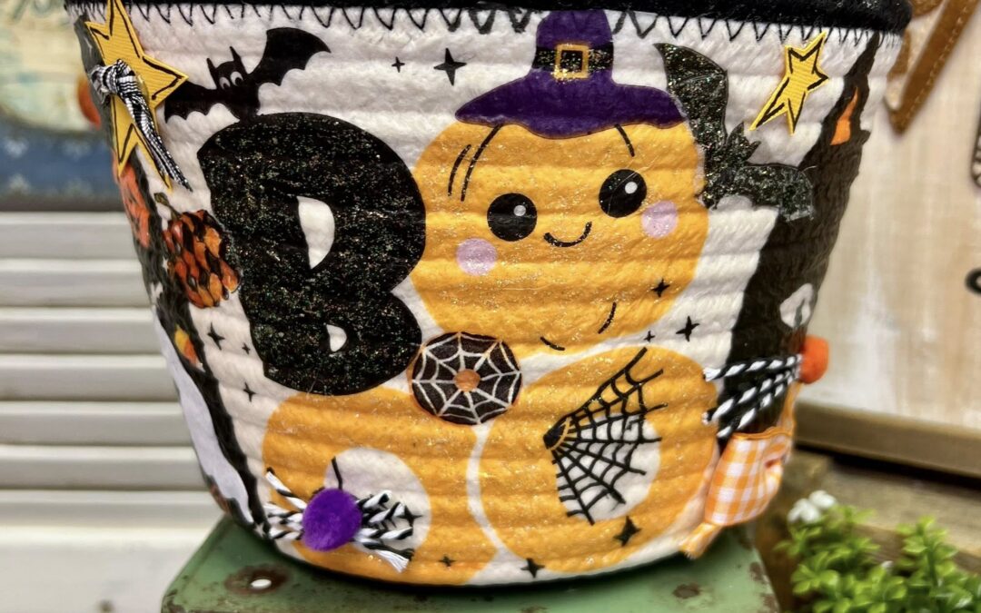 DIY Halloween Candy Basket with Napkin Art: How to Napkinize a Cotton Rope Basket